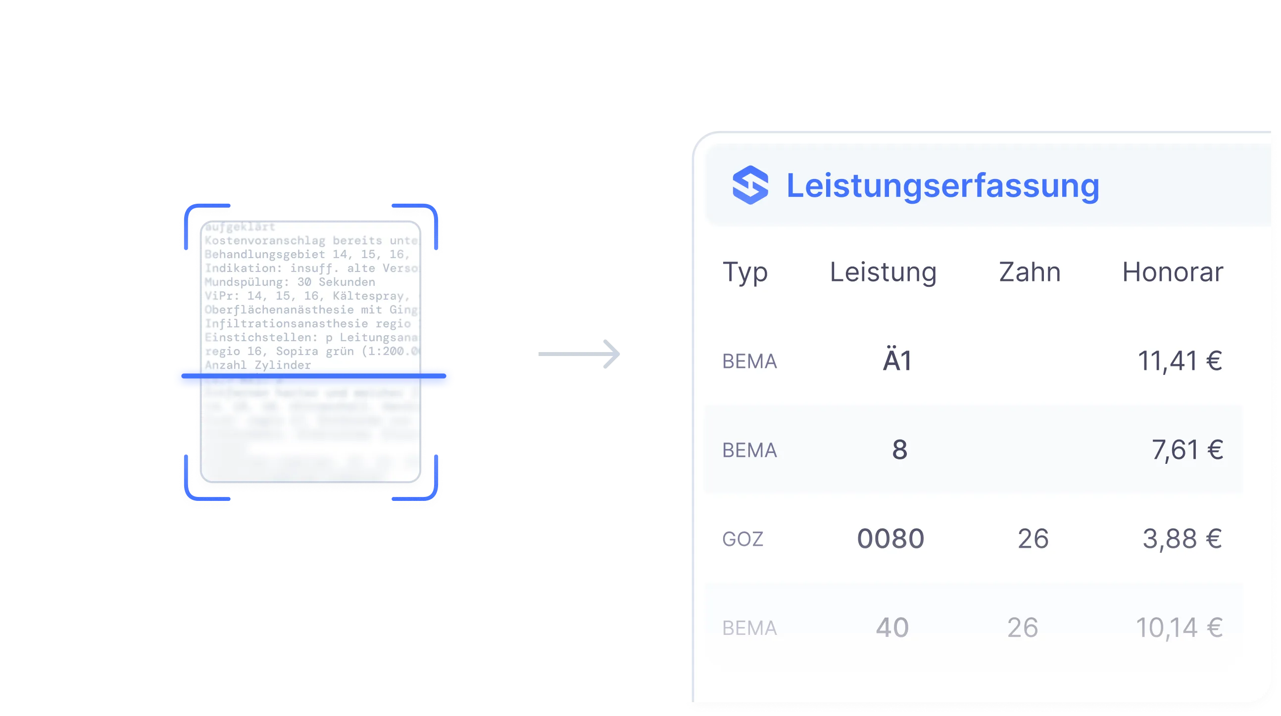 Billing illustration showing document processing to billing codes